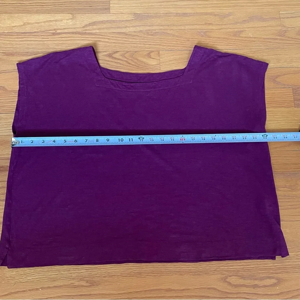 Eileen Fisher Women XL Purple Top Crop Boxy Square Neckline Hemp Organic Cotton - Picture 8 of 15
